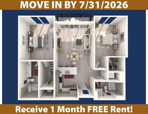 Floor plan for 2 beds, 2 baths, 1102 sqft